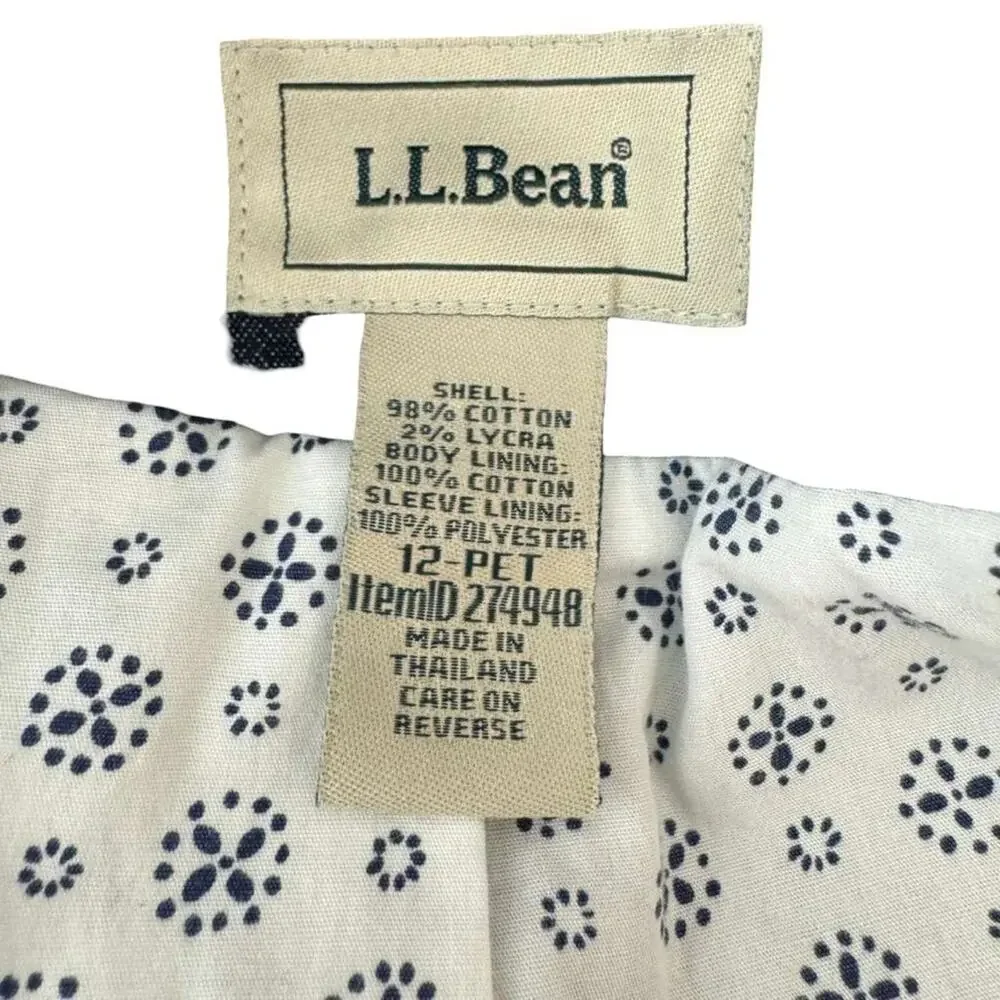 LL Bean Womens Denim Blue Jean Blazer Jacket Lined Stretch Cotton sz 12 Petite